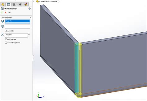 cant weld corners on converted sheet metal part solidworks|SolidWorks welded corner properties.